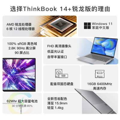 ThinkBook14+ 06CD R5 6600H 16G 90Hz