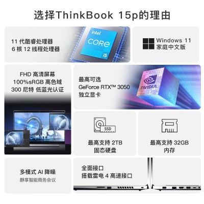 ThinkBook 15p 13CD i7-11400H 16G 512G RTX3050 Win11